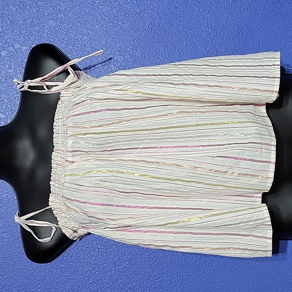 LOFT Cream Striped Tie-Shoulder Smocked Top